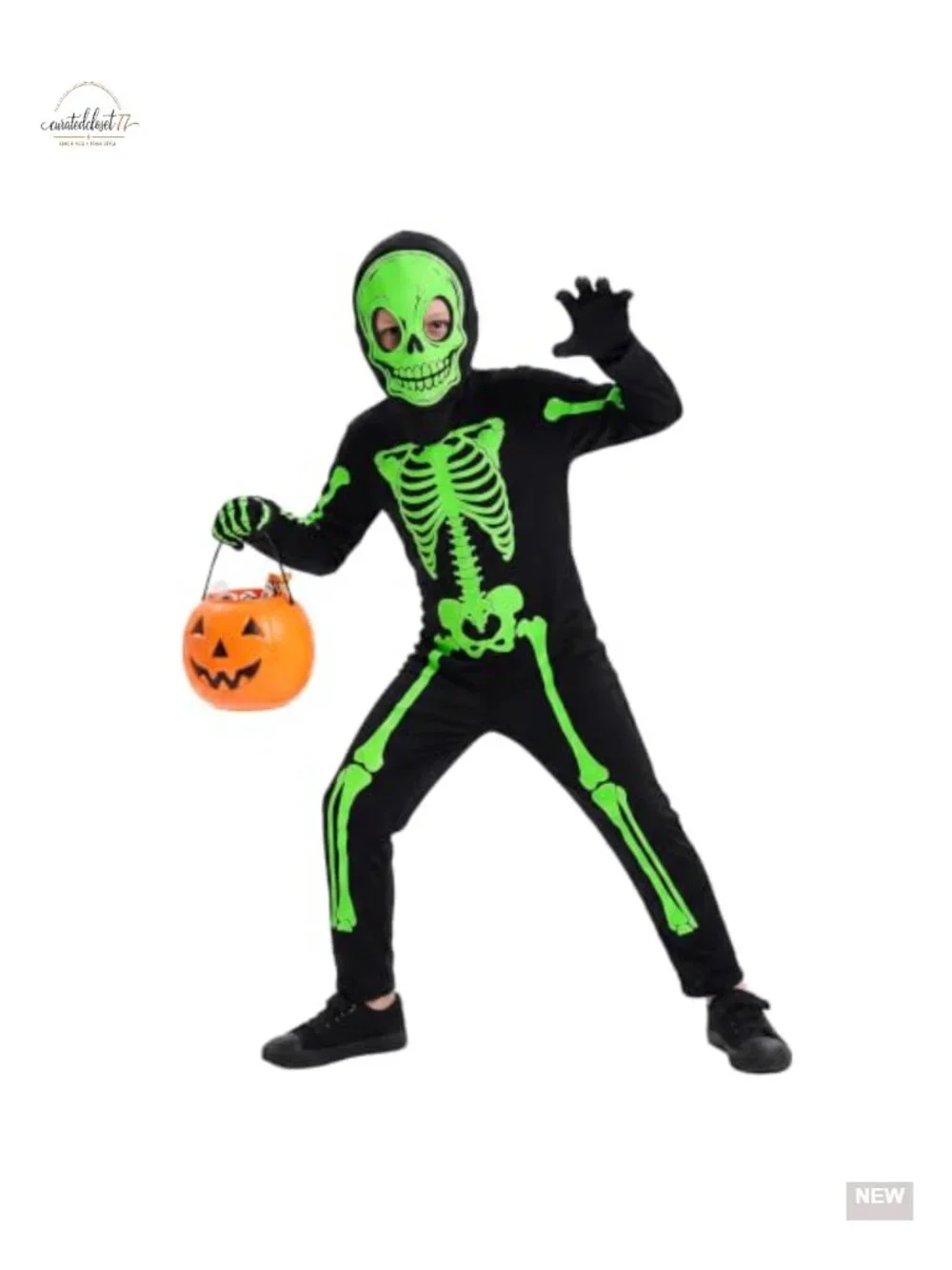 Kids Skeleton Glow in Dark Costume Set with Zipper - Ages 3-14